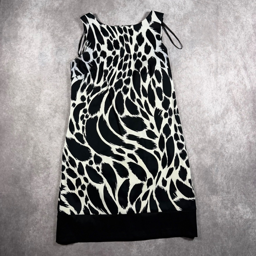 AB‎ Studio Sheath Dress Womens 10 Black White Animal Print Sleeveless Cocktail